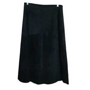 Vintage Yvonne Marie Black Suede Leather Skirt Size 14 Midi A Line